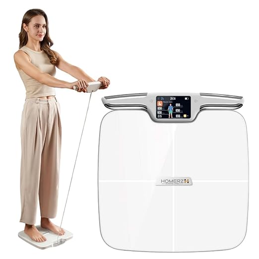 Homerz Body Fat Scale – Smart Scale with BMI, Body Fat, Muscle Mass, Full Body Composition Scale with Body Fat Analysis, Body Scan Scale with Handle, Body Scanner, Biometric Analyzer