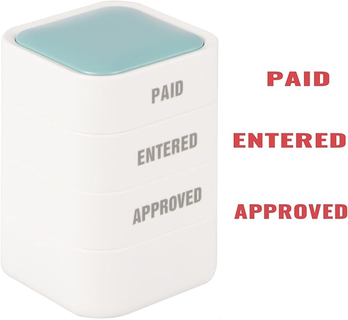 3-in-1 Office Paid/Entered/Approved Stamps for Business, Pre Inked & Self Inking Rubber Company Stamp Hand with Impression Size: 9/10’’x 9/10’’ for Efficient Bookkeeping, Ordering, Accounting Work