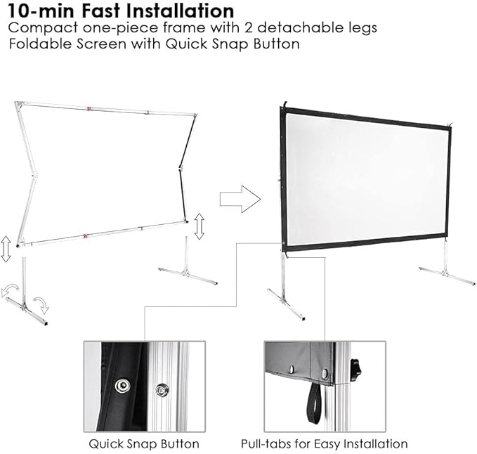 Instahibit 100" Outdoor Projector Screen and Stand Portable Movie Projection Fast Folding 16:9 4K HD Home Theater Camp Backyard Cinema with Carry Bag