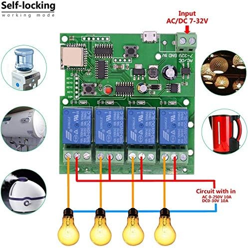 Newgoal WiFi Wireless Inching Relay Monentary/Self-Locking Switch Module DIY Smart Home Remote Control DC 5-32V AC90-260V Ewelink App iOS/Andriod Compatible with Alexa Echo Google Home IFTTT (DC4)