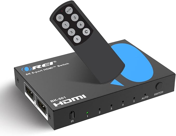 OREI 8K HDMI Switch 5 in 1 Out – HDMI Switch with Remote 8K@60Hz 4:2:0/4K@120Hz 4:4:4-48Gbps Switcher with HDR10+, VRR, ALLM & QFT, CEC - for PS5, Xbox, Roku, Fire TV