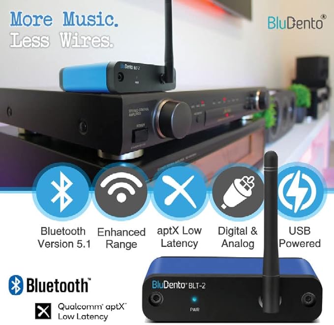 BLT-2 Hi-Fi Bluetooth 5.1 Audio Receiver – aptX HD/AAC, Audiophile TI DAC, Long-Range, RCA Output Plus Optical & Coaxial Digital Outs for Home Stereo