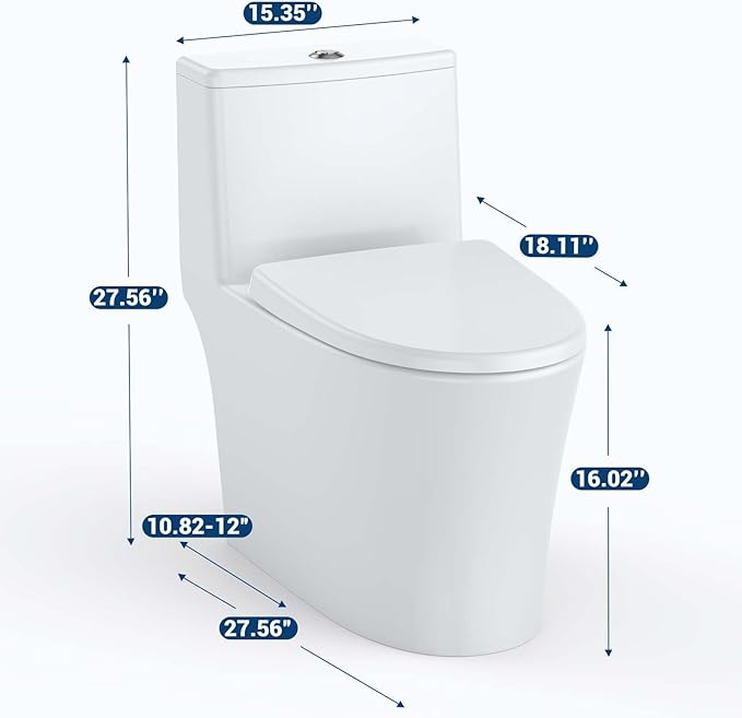 One Piece Toilet - Elongated Ceramic Design, Soft Closing PP Toilet Cover, Easy Clean Surface, Water Efficient Flush, Compact Durable Build