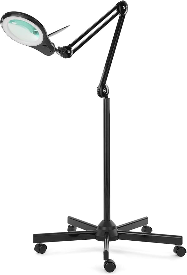 Neatfi LED Magnifying Floor Lamp – 1,200 Lumens, 5” Bifocal Lens with 5 & 20 Diopter, Dimmable, Adjustable Arm, Rolling Base, Floor Lamp for Reading, Sewing, Crafting (5 Inches, Black)