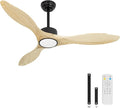 Revoici 52 inch Ceiling Fans with Lights and Remote, 3 Natural Wood Blades, Modern Indoor/Outdoor Ceiling Fan for Living Room Bedroom Farmhouse Patio, 6 Speeds, Dimmable, Noiseless Reversible DC Motor