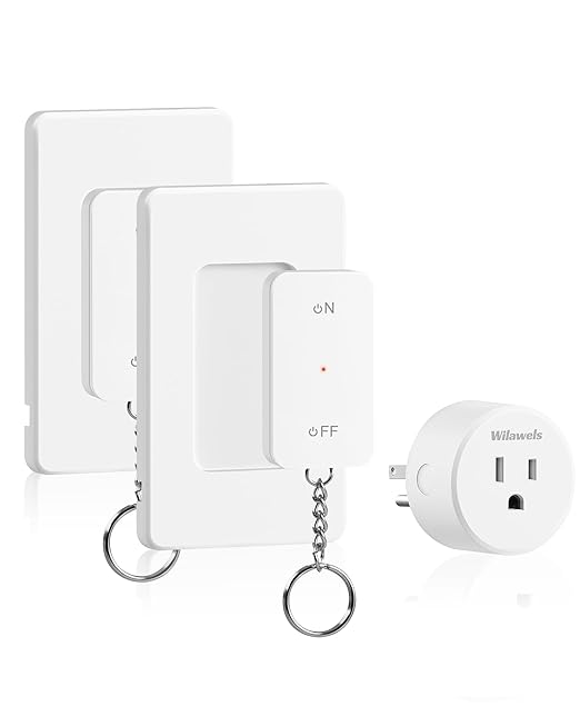 WILAWELS Remote Control Outlet Wireless Wall Mounted Light Switch, Wireless On Off Remote Outlet Switch with Magnetic Base, 100ft RF Range, 15A/1875W, Two Switches for One 0utlet W09RC2106