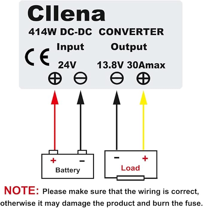 Cllena DC 24V to 13.8V 30A 414W Converter, Waterproof DC Voltage Reducer Buck Transformer Power Supply for Golf Cart