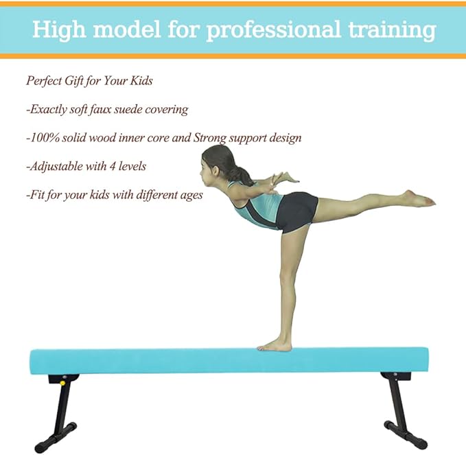Adjustable&Foldable Gymnastics Balance Beam,6FT/8ft High-Low Level Floor Gymnastic Beam,No Tool Require, Gym Equipment for for Kids Children Girls Home Training