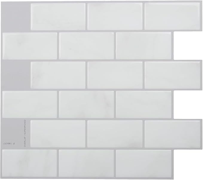 SMART TILES Peel and Stick Backsplash- 10 Sheets of 10.95" x 9.70" - 3D Adhesive Peel and Stick Tile Backsplash for Kitchen, Bathroom, Wall Tile, Subway Nero