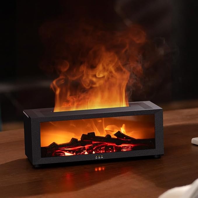 Essential Oil Diffuser, Fireplace Flame Oil Diffuser - Aromatherapy Aroma Humidifier, Upgrade 7 Flame Colors Noiseless 150ml Remote Control - Perfect for Bedroom Home Office (Fireplace White)