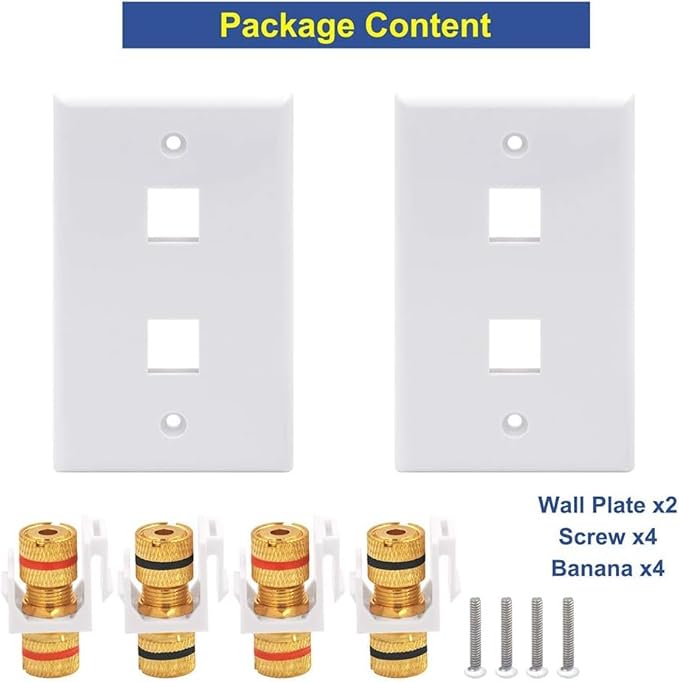 VCE UL-Listed Speaker Wall Plate Gold-Plated, 2-Port Keystone Wall Plate with Banana Jack Binding Post Keystone Jack Insert, 4 Pack