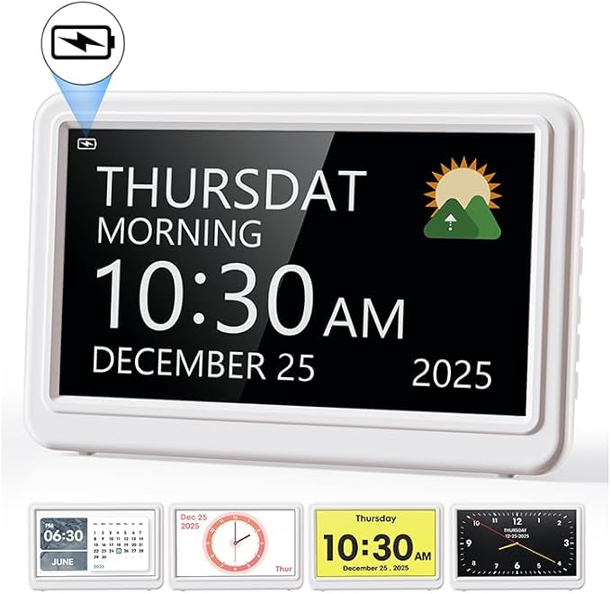 Digital Clock with Date and Day of Week, Dementia Clocks Battery Operated Alarm by Roxicosly