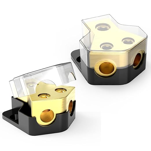Distribution Block Car Audio, 2 Way 0/2/4 Gauge in 4/8/10 Gauge Out Amp Power Distribution Block Car Audio Splitter for Vehicles Boats 2PCS