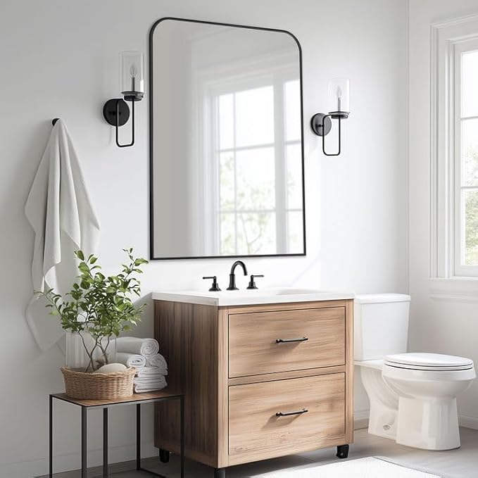 Bathroom Mirror, Wall Mirrors, Black Metal Framed Wall-Mounted Mirrors, Bathroom Vanity Mirror for Over Sink, Living Room, Bedroom, Entryway, 40x32 Inch, Black