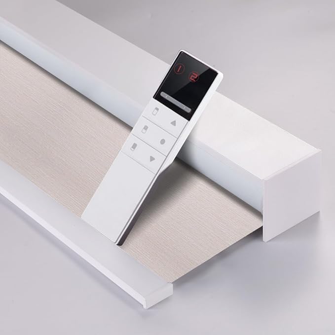 ZSHINE Motorized Blackout Roller Blinds Customize Width Remote Control Wireless and Rechargeable Roller Shades for, Home, Office, Hotel,Restaurant and Cinema(82067A)