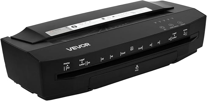 VEVOR Laminator Machine, Cold and Hot Lamination for Max A3 Paper Size, 1 min Quick Warm Portable Laminator, 3-10 mil Thickness, Ideal for Home, Office, Business, or School Supplies, Black