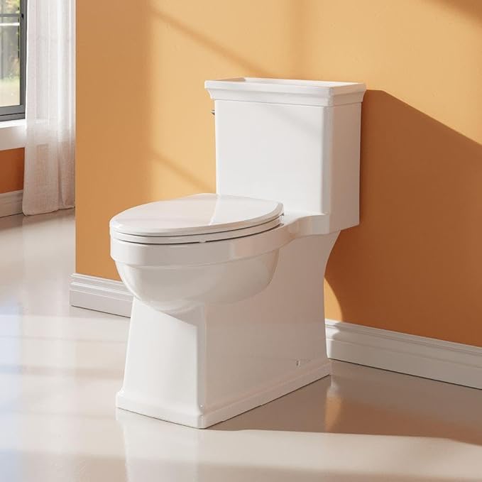 One-Piece Toilet with Classic Design, ADA Height, 1.28 GPF, Durable Ceramic Toilet for Bathroom, CUPC Certified