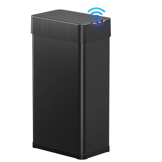 TLSUNNY 18.5 Gallon Automatic Trash Can, Stainless Steel Motion Sensor Garbage bin, Smart Trash Can W/Butterfly Lid, Bag Retainer Ring and Display Light for Living Room,Kitchen,Office (Black, 70L)