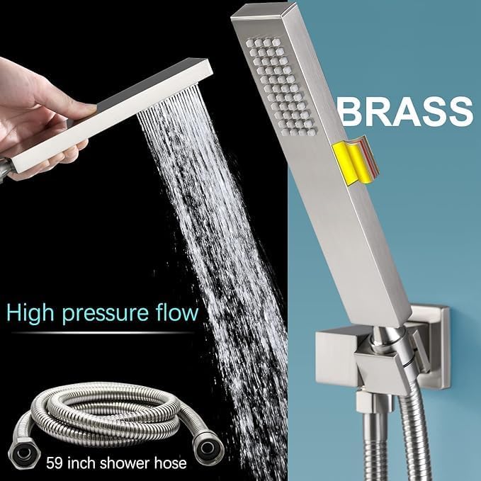 KATAIS Digital Display Shower Fixtures Brushed Nickel Shower System with 12 inch Ceiling Mounted Shower Head and 2 Wall Mounted Shower Head(8 inch), Handheld Shower