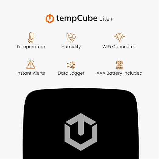 tempCube Pack of 2 WiFi Temperature & Humidity Sensor | Connects 2.4 GHz – Real-Time 24/7 Monitoring | No Subscription | Data Logger | Unlimited Text/Email Alerts | Freezer, Medical & Food Storage