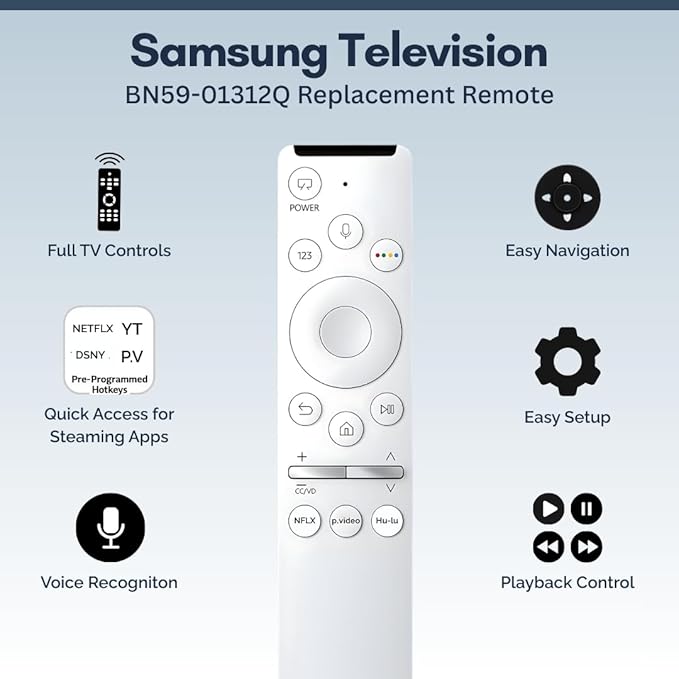 BN59-01312Q Samsung TV Remote Control Replacement for Smart TV - Easy Setup, Universal Remote, Streaming Shortcuts - Works with Samsung QLED, Frame, UHD, 4K, & LED Smart TVs