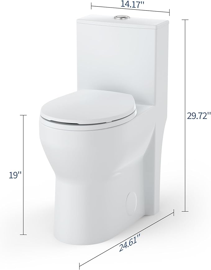 One Piece Toilet with 19" ADA Height, Round Bowl Design, Soft Closing PP Toilet Cover, Easy Clean Surface, Water Efficient Flush