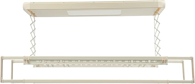 banborba Electric Retractable Airing Rack, Ceiling Mounted Clothes Drying Rack, Retractable Clothesline, Vertical Laundry Drying Rod with LED Light & Remote, 110V 24W, Off-White Color