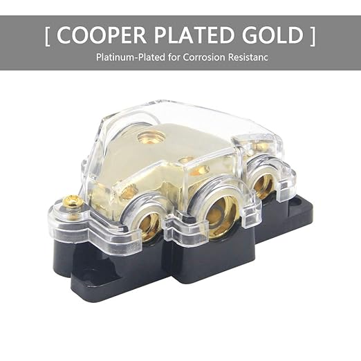 RKURCK 3 Way Power Distribution Block, 0/2/4 AWG Gauge in, 4/8 Gauge Out, Car Audio Stereo Amp Distribution Connecting Block for Audio Splitter (1 in 3 Out)