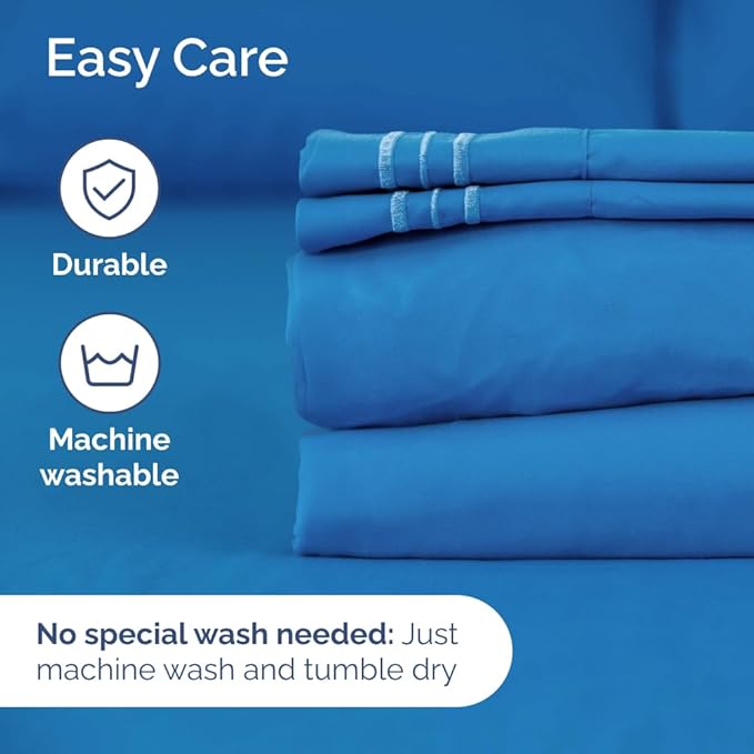 Split Head King Sheet Set – 4 Piece Flex Split Top King Sheets for Adjustable Beds - Fits 14” to 16" Mattress w/ Deep Pockets - Soft, Breathable & Cooling - Luxury Bedding & Wrinkle Free - Royal Blue