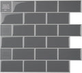 SMART TILES Peel and Stick Backsplash - 10 Sheets of 10.95" x 9.70" - 3D Adhesive Peel and Stick Tile Backsplash for Kitchen, Bathroom, Wall Tile, Subway Grigio