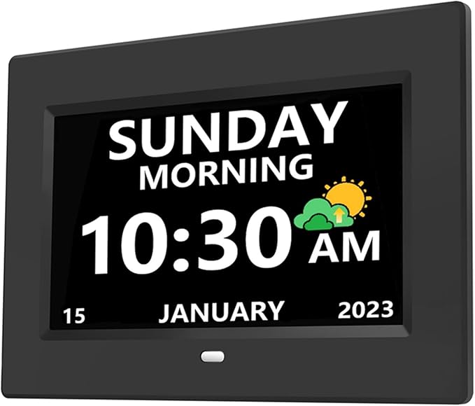 MRCHYDZ 7 Inch Clock with Day and Date for Elderly Large Display Digital Clocks 12 Alarms 3 Display Modes Large Font Alzheimer's Clock Alarm Clocks for Seniors Auto DST Black