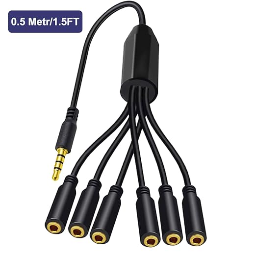 MysRuida 1.6ft 1/8” 3.5mm TRRS Extension Stereo Audio Cable, 1 Male to 4 Female Splitter Aux Cord, 4 Pole Jack Headphone MIC Extender for Smart Phones, MP3, Laptops, Don’t Support MIC of IOS Headphone