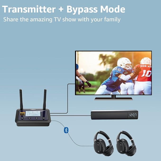 1Mii B03Pro+ Bluetooth 5.3 Transmitter Receiver Certified LDAC for TV Home Stereo, Long Range Bluetooth Extender Wireless Audio Adapter with Screen, Optical RCA AUX 3.5mm Outputs/Inputs