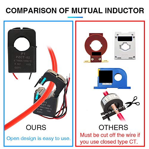 AC Current Voltage Amperage Power Energy Panel Meter LCD Digital Display Ammeter Voltmeter Multimeter with Split Core Current Transformer CT AC 80-260V 100A Multi-Function Power Monitor
