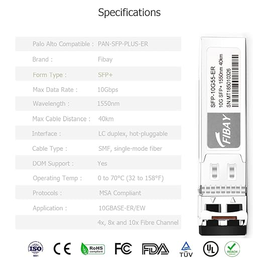 OPSTRAN 10GBASE-ER SFP+ Optical Transceiver Module Compatible with Palo Alto PAN-SFP-Plus-ER 1550nm 40km DOM Duplex LC SMF