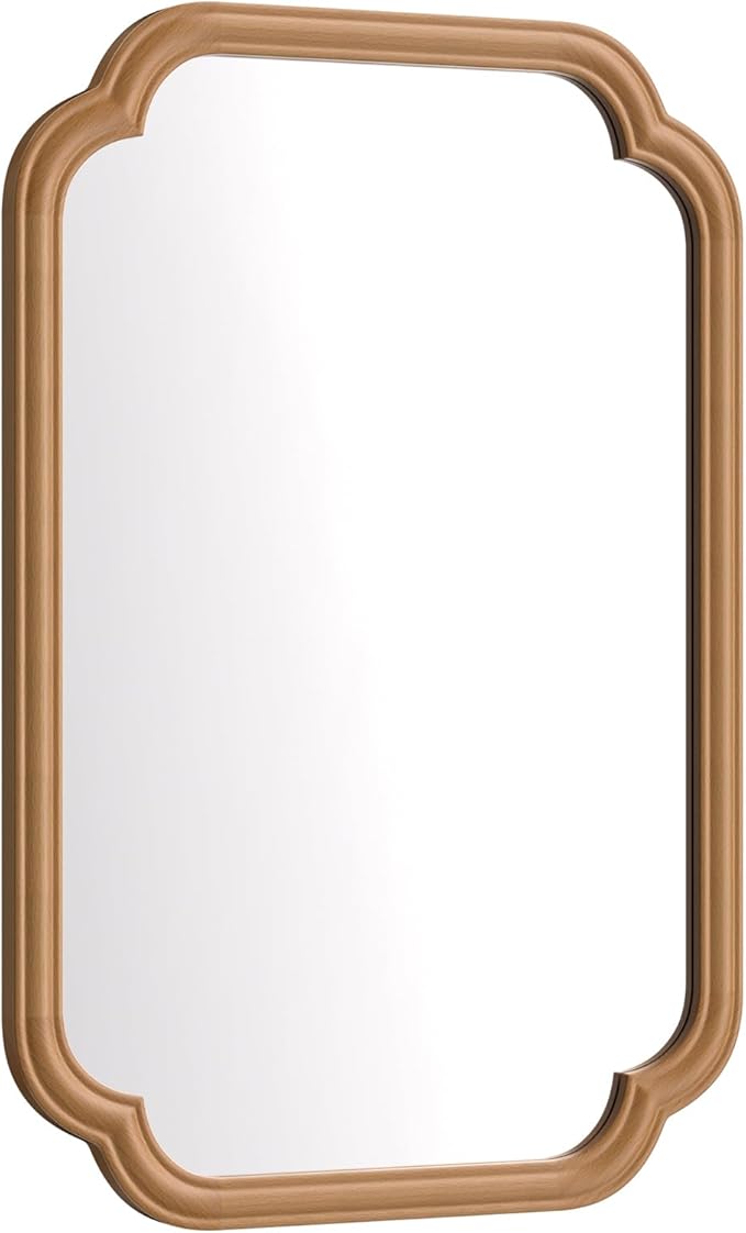 Wood Mirror for Bathroom, 20" x 30" Rectangular Wall Mirror for Bathroom Vanity with Wooden Frame Farmhouse Rounded Corner Wall Mirror Decor (Horizontal/Vertical)