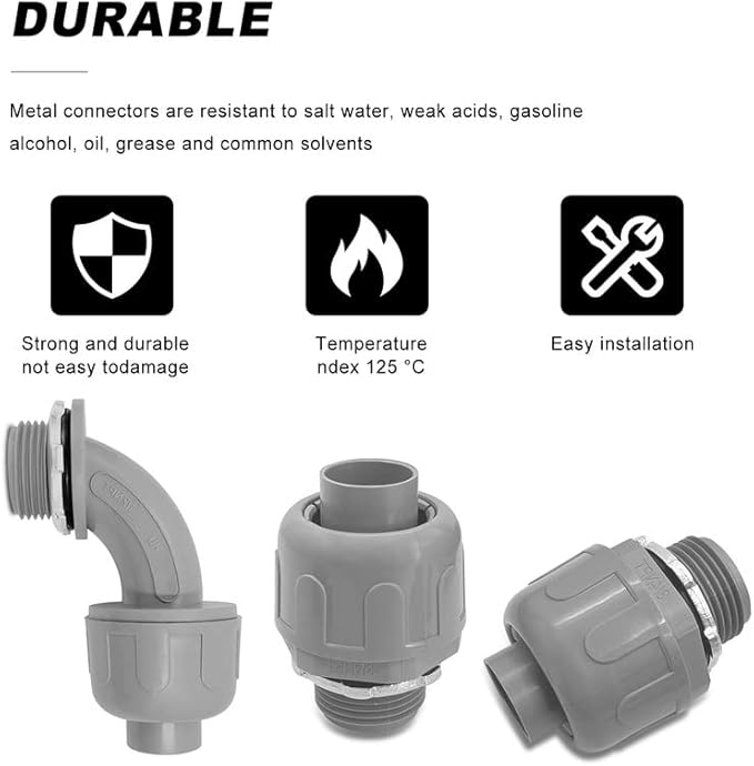 Wocloer 1/2 inch Liquid Tight Connector PVC Flexible Conduit Connector UL Listed Liquid Tight Connector Non-Metallic Electrical Conduit Fittings 12 Pack (8 Pcs 180D/4 Pcs 90D)