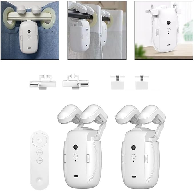 3 in1 Electric Curtain Opener Motor with Remote Control, Automatic Curtain Opener and Closer for Roman/U/T Rails Curtain Tracks(2pcs)
