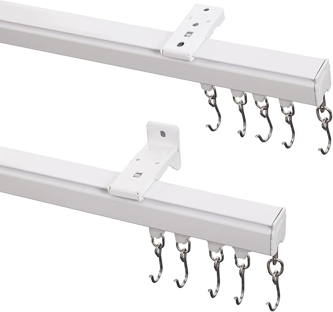 ChadMade Ceiling or Wall Mount Curtain Track Kit with Hooks, 3ft - 6ft Adjustable Length Drape Rail Set For Living Room Bedroom, Single Window Rods Work with Grommet and Pinch Pleated Curtain