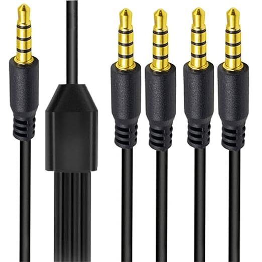 MysRuida 3.3ft 1/8” 3.5mm TRRS Stereo Audio Cable, 1 to 4 Splitter Male Aux Cord, 4 Pole Jack Headphone MIC Adapter for Smart Phones, MP3, Laptops, Speaker, Don’t Support MIC of iOS Headphone