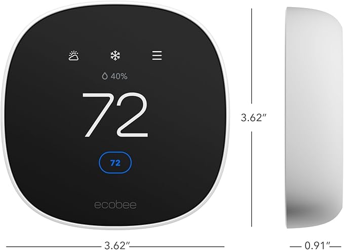 ecobee Smart Thermostat Essential - Energy Star Certified programmable Wi-Fi Thermostat - Works with Siri, Alexa, and Google Assistant