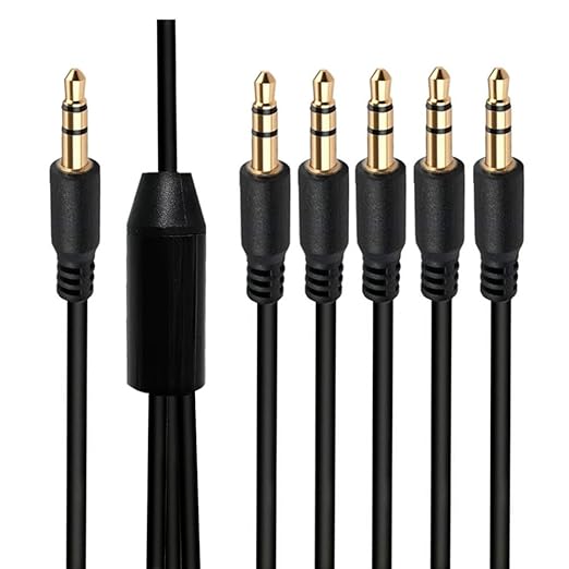 Kework 1.6ft 3.5mm Splitter Audio Cable, 1 Male to 5 Ways Male 1/8 Inch 3.5mm TRS Stereo Jack Headphones Splitter Adapter Y AUX Cable for Smartphones, Computers, MP3, Earphones, Speakers, Subwoofers