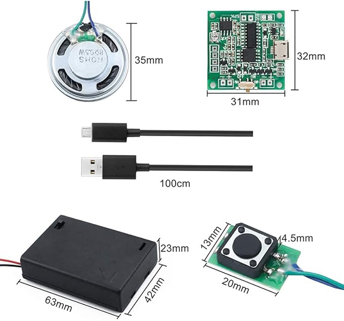 Stemedu 8MB Sound Recordable Module Button Control Programmable Voice Chip, MP3 Music Player Kit, USB Downloadable Musical Board for DIY Audio Stuffed Animal Toys Greeting Card Music Box