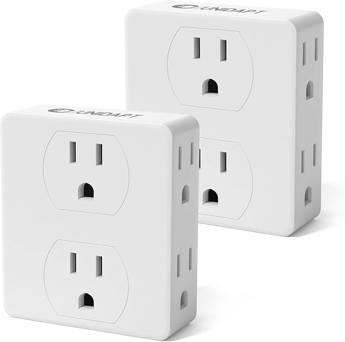 Unidapt Multi Plug Outlet Splitter, Multiple Outlets Extender Adapter with 6 AC Power Socket, Side Splitter Box, Wall Tap Plug Expander for Home Hotel Office Dorm Essentials, 2-Pack
