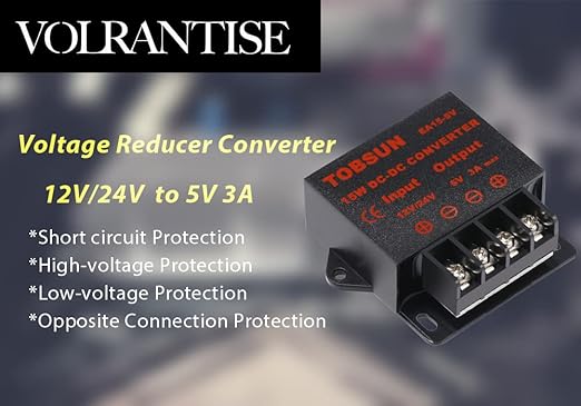 DC 12V/24V to 5V 3A Step Down Converter - 12V Voltage Regulator Buck Converter Power Supply Transformer (12V/24V to 5V 3A)