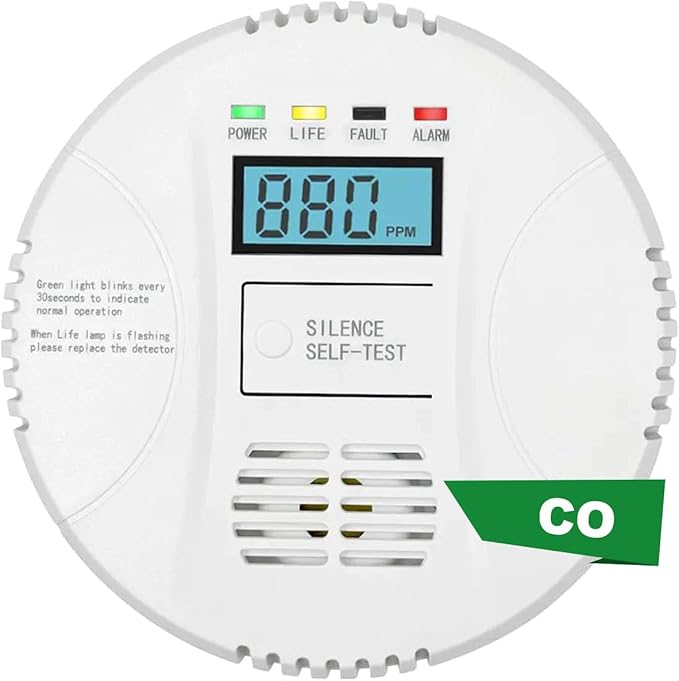 Carbon Monoxide Detector, VzmcovCO Monitor Powered by AA Battery (not Included), with LCD Digital Display, Used for Voice Alarm in Home Office, Hotel Garage, Kitchen, Bedroom, Living Room (1Pack)