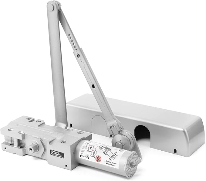 Dynasty Hardware Door Closer, Grade 1 Heavy Duty Commercial Hydraulic Closer & Hold Open Arm, Self-Closing, Adjustable Spring Size 1-6, ADA Compliant, Surface Mount, Sprayed Aluminum, Series 4401
