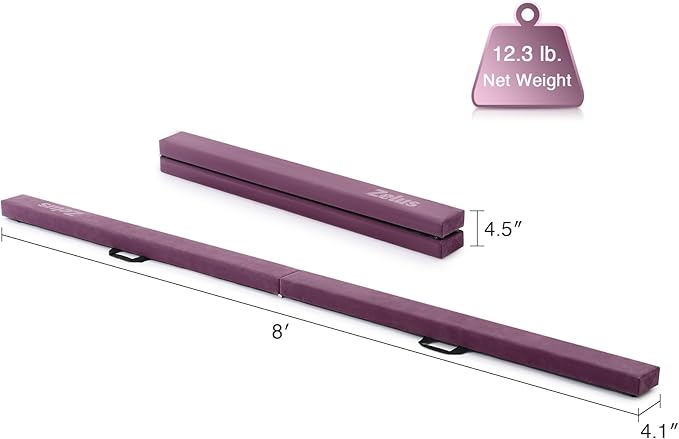 ZELUS 8' Folding Gymnastics Balance Beam, Floor Balance Beam w/Carry Handles Anti-Slip Base for Kids, Beginners & Professional Gymnasts