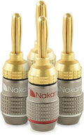 Nakamichi FanLock Excel Series 24k Gold Plated Banana Plugs 10 AWG - 18 AWG Gauge Size 4mm for Speakers Amplifier Hi-Fi Stereo Home Theatre Radio Audio Wire Cable Quick Connector, 4 Pcs (2-Pairs)