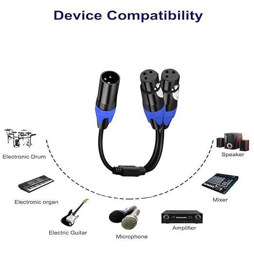 1 Male to 2 Female XLR Y Splitter Micrphone Cable,(11.8 inches / 2 Pack) 3pin Male to Dual Female Y-Splitter Balanced Mic Audio Cables for Stereo Mic to L & R Audio Track
